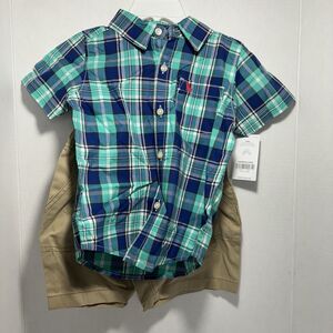 Carter's Boys 24M Blue Green Plaid Short Sleeve Button-Up Dress Shirt Toddler